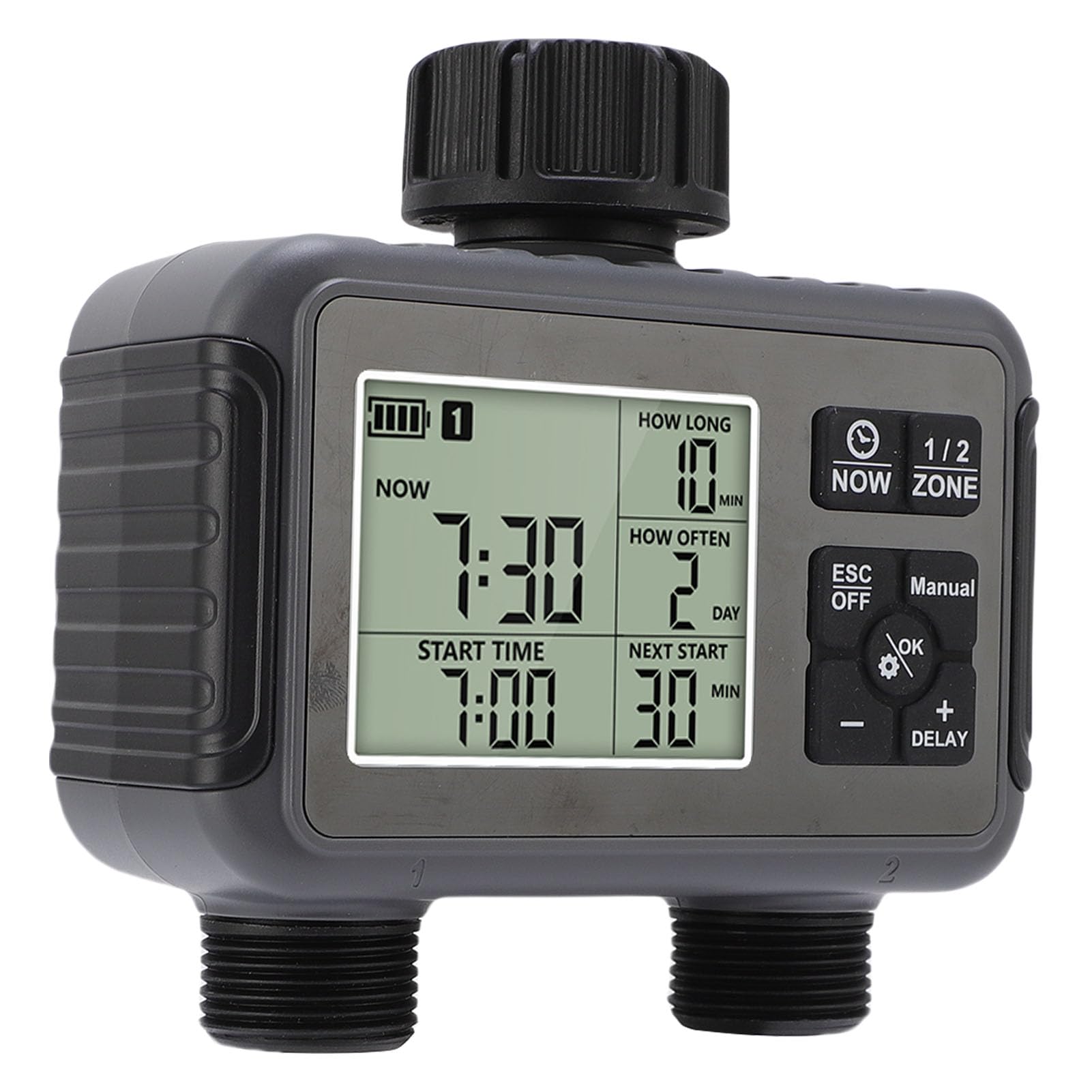 AMONIDA Temporizzatore per Irrigazione a 2 Zone per Giardini con Display LCD Trasparente per Irrigazione Automatica Personalizzabile, Progettato per Proprietari di Case e Appassionati di Piante