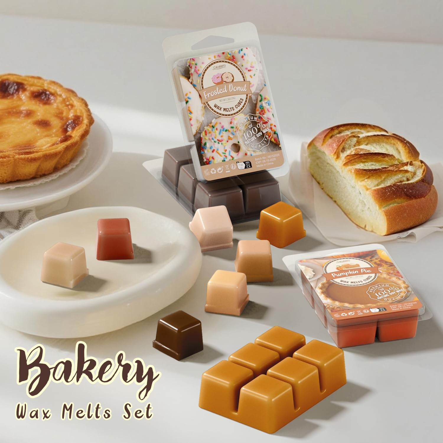 Salubrito Bakerei wosk zapachowy do lampy zapachowej, naturalny wosk zapachowy, wosk sojowy, do podgrzewaczy świec, przypraw do dyni, cynamonu, wanilii, kokosa i innych, 8 zapachów