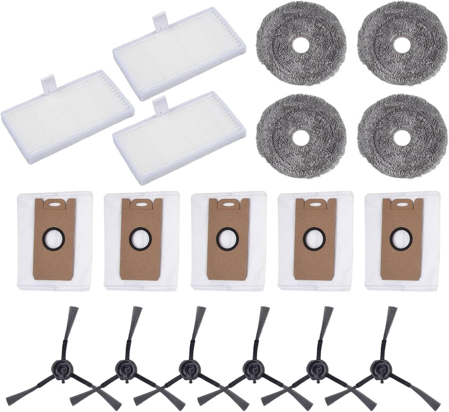Replacement Parts for Uwant U200 Pro and Edison 2 Plus Robot Vacuum - Filter, Side Brush, Mop Pad, Dust Bag 18-Piece Set