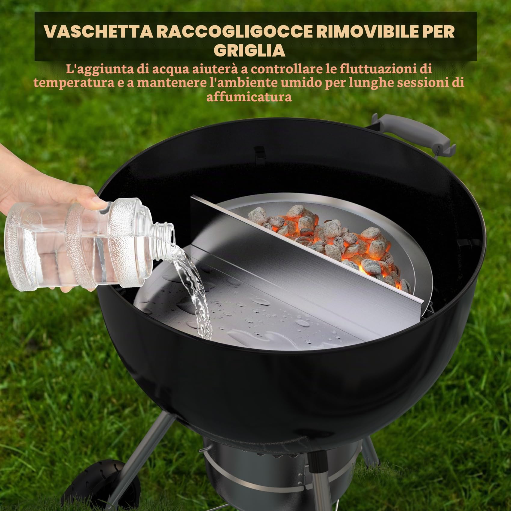 onlyfire Semi-Circolare Vaschetta Raccogli con Divisorio Rimovibile in Carbone per Weber 57 cm Griglia a Carbonella Kettle, Vaschetta Raccogli Grasso in Acciaio Inox, Calore Indiretto