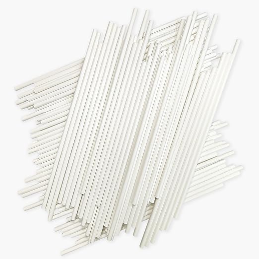 100 Count 6 INCH White Paper Lollipop Sticks,Cake Pop Sticks,Sucker Sticks for Cookies,Rainbow Candy,Chocolate,Cake Topper(Dia 4mm)