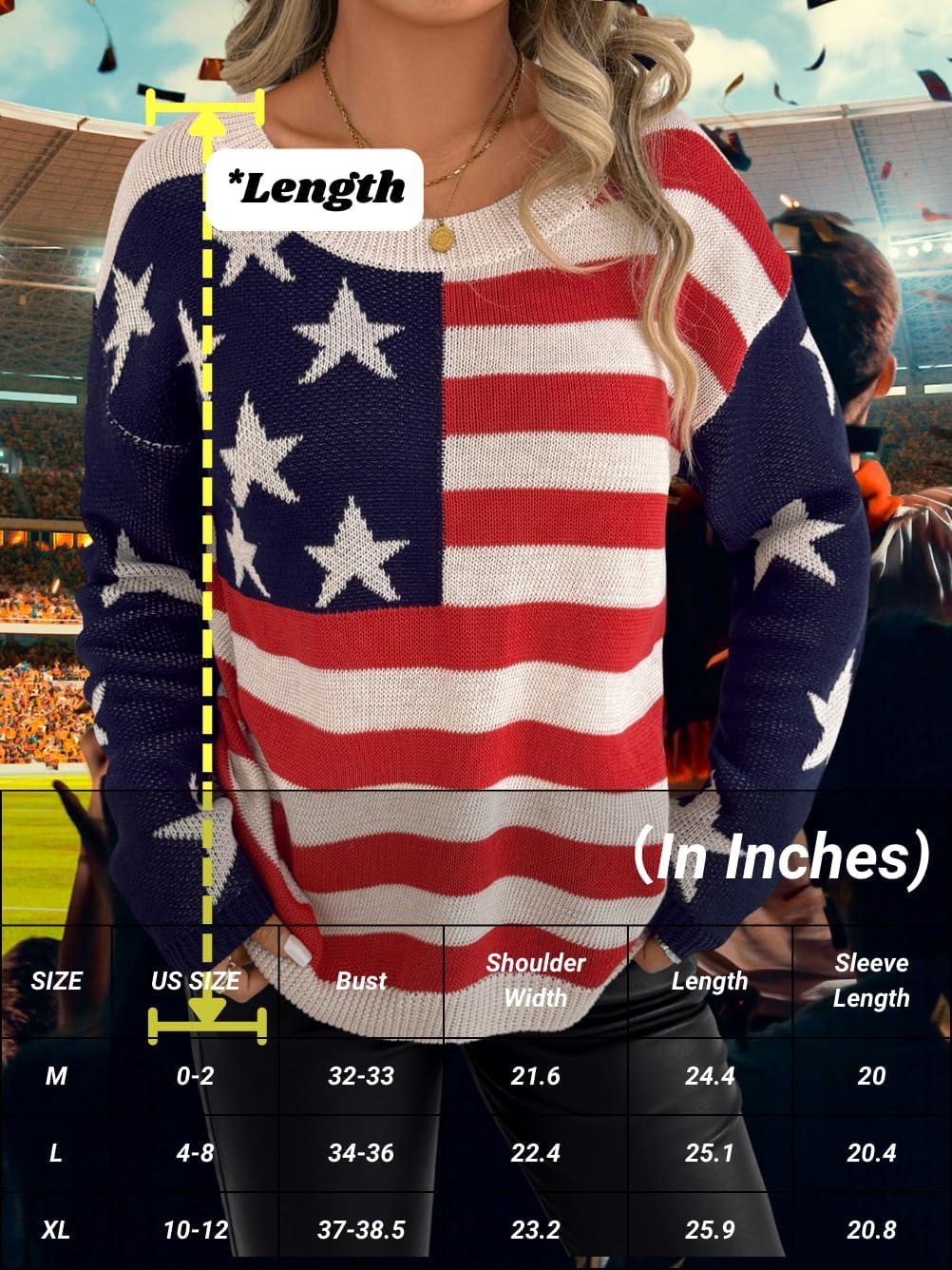 Women American Flag Sweater, Long Sleeve Crew Neck USA Sweatshirt, Lightweight Loose Patriotic Striped Knit Pullover - Image 6