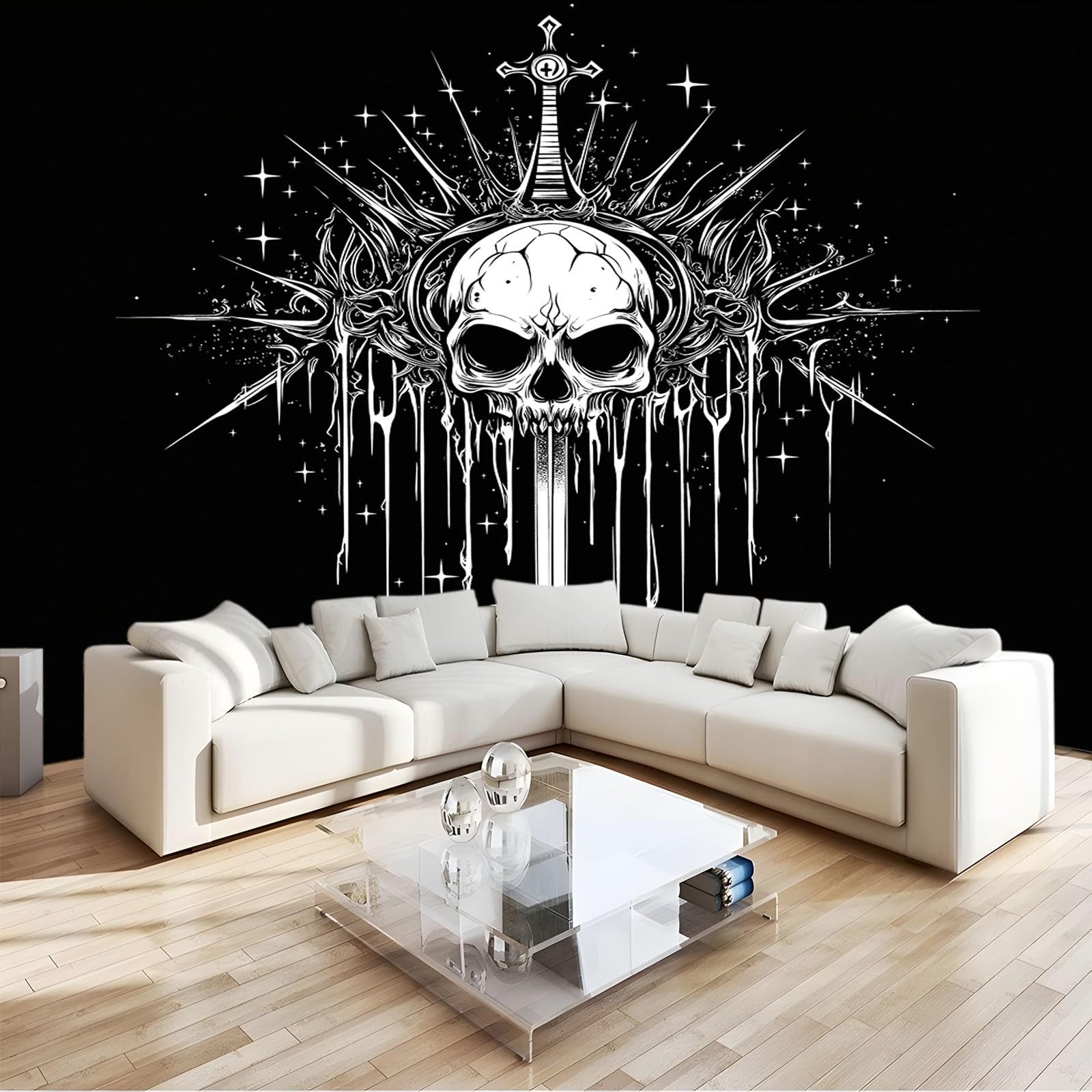 Papier Peint Crâne gothique noir pour un salon design et sombre