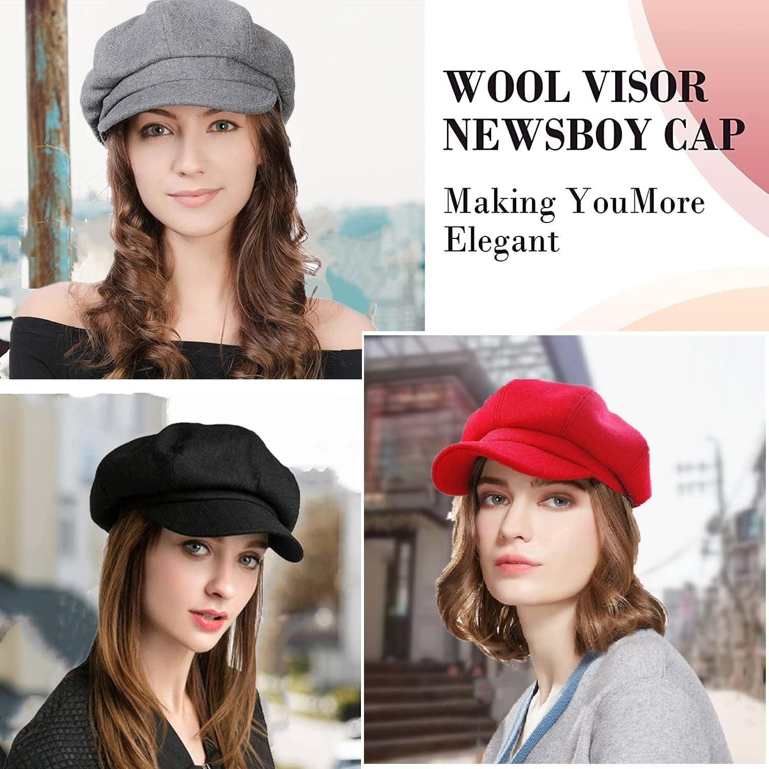 6 Pieces Women Newsboy Cap Warm Wool Visor Beret Hats Octagonal Cap Soft Newsboy Hats for Women Vintage Cabbie Paperboy Hat for Women Girls Baker Boy Hat Black at  Women’s Clothing store