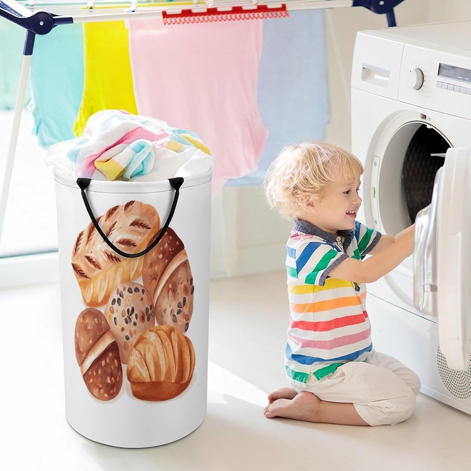 Painted Bread Large Capacity Laundry Baskets,Collapsible Clothes Hamper with Handles，Laundry Hampers for Bathroom,Bedroom,Towels