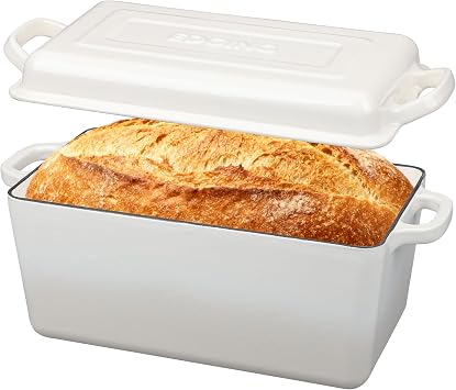 EDGING CASTING Enameled Cast Iron Dutch Oven, Oblong Bread Oven for Sourdough Bread Baking, Baking Pan, Dual Handles, Oven Safe, 4 Quart, White