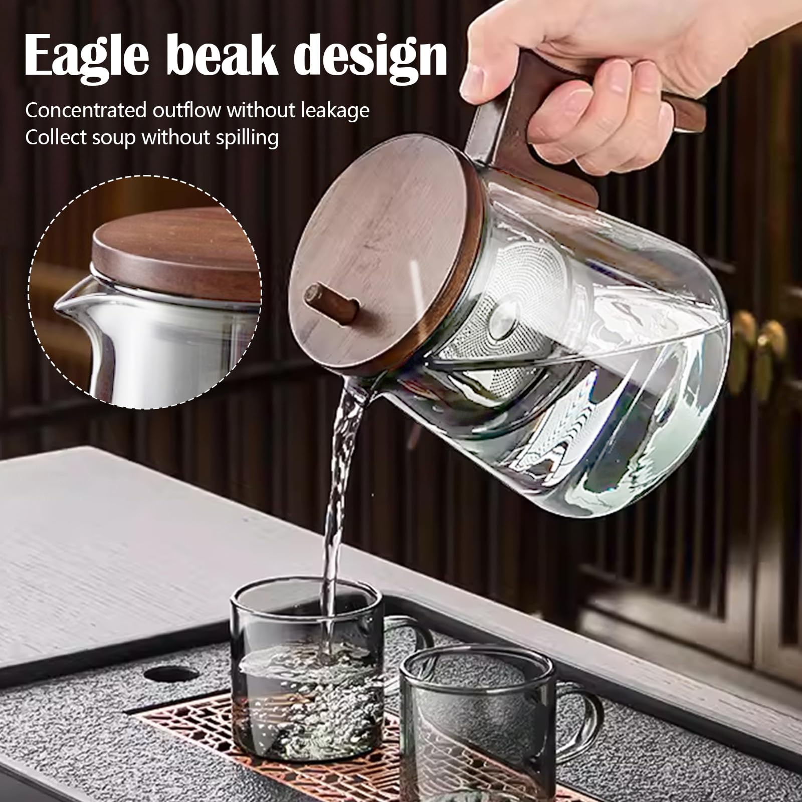 Tetera 800 Ml De Vidrio, Tetera Transparente Con Colador Teteras Resistente Al Calor Grande Teteras De Vidrio Con Mango De Madera 16x14.5cm