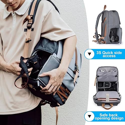 Miniatura 3 de Cwatcun Mochila impermeable para cámara, bolsa antirrobo, funda para cámara de viaje de fotografía con soporte para trípode, compartimento para