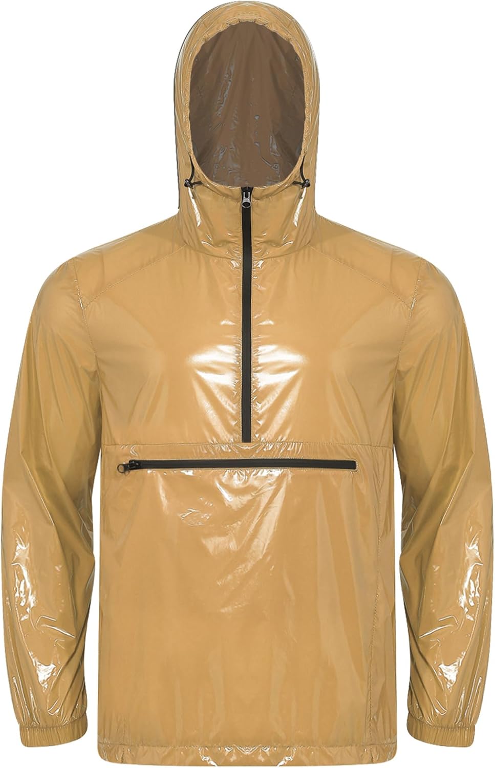 Sports Zipper Sauna Suit for Men's PVC Glossy Hoodie Front Zipper Weight Loss Sweat Suit for Workout
