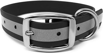 Regal Dog Products Medium Black Heavy Duty Reflective Dog Collar with Durable Metal Buckle and D Ring | Adjustable, Chew Proof & Waterproof Dog Collar | Other Sizes for Small & Large Dogs