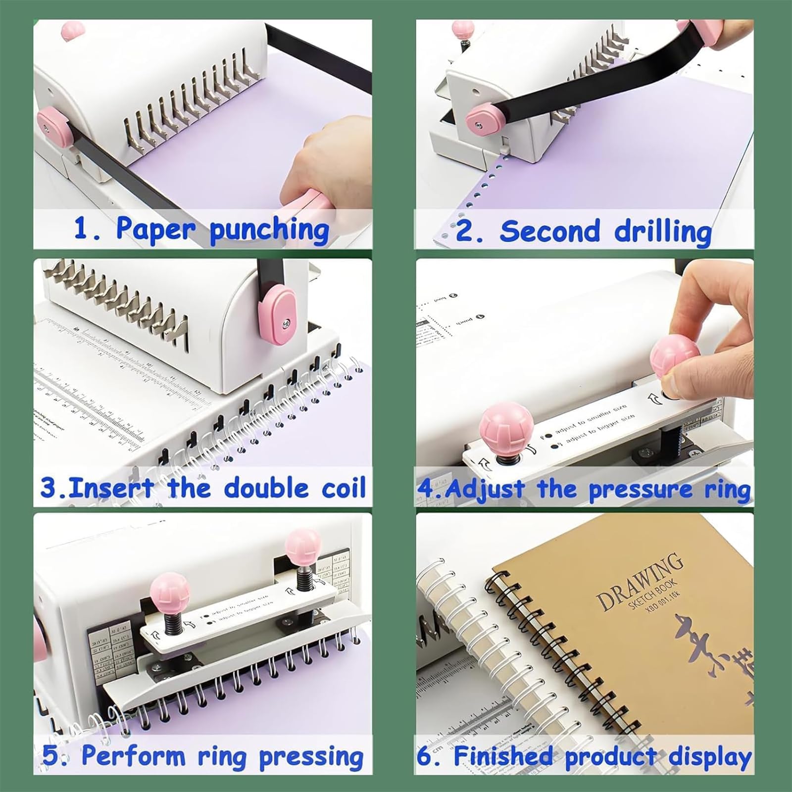 Raccoglitore manuale con perforatore a 12 fori, capacità 20 fogli, righello e lama retrattile per rilegatura documenti da ufficio e scuola