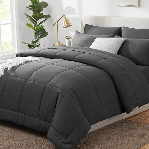 CozyLux Juego de edredón Queen - Juego de cama de 7 piezas en una bolsa, color gris oscuro, juegos de ropa de cama Queen con edredón acolchado para disponible en Yaxa Costa Rica