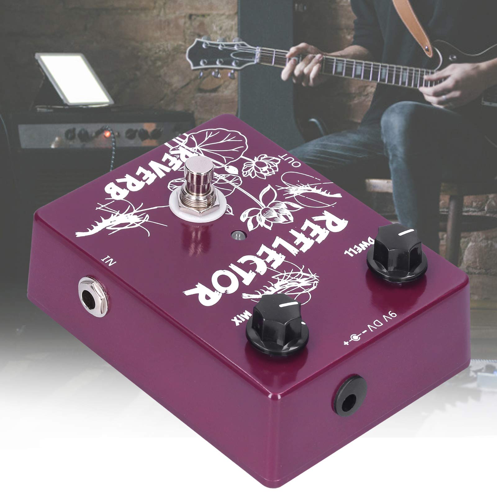 HERCHR Pédale De Guitare à Réverbération Pédale De Réverbération à Ressort Pédale D'effets Numériques Stéréo Effets De Réverbération Compresseur Pédale De Guitare