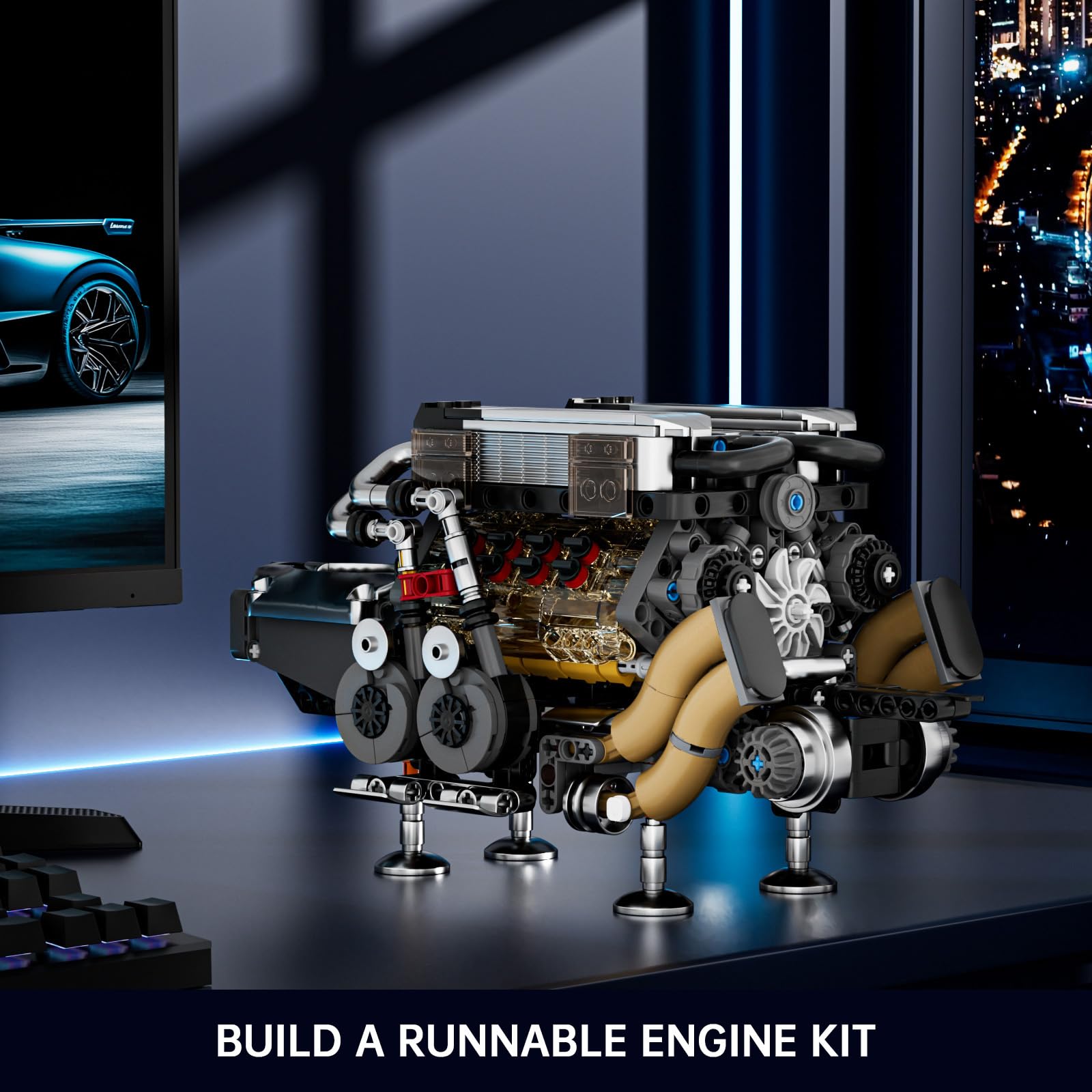 Mould King 10131 Technic W16 kit motore blocchi da costruzione motore modello motore morsetto simulazione motore con quattro turbocompressori Kit motore per adulti (952 parti)