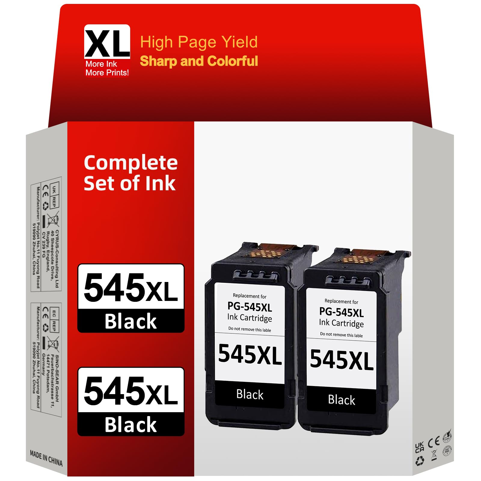 InkYeah 545 Zwart Inktcartridge XL, PG-545 Vervanging voor Canon 545 Inktcartridges, Printerinkt voor Pixma TS3300 TR4500 TS3450 MG2550s TS3150 MX495 MX490 TR4550 TR4551 TS3100, 2-Pack