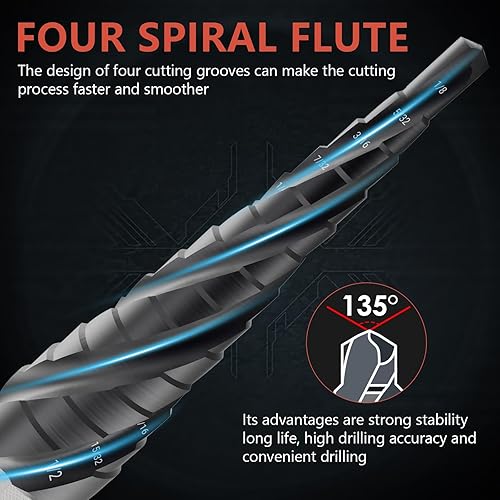 Miniatura 3 de KAKILFOB M35 - Broca de cuatro espirales para escalones de cobalto, 18 a 12 pulgadas, resistente al desgaste, con recubrimiento TiAlN de 14 de