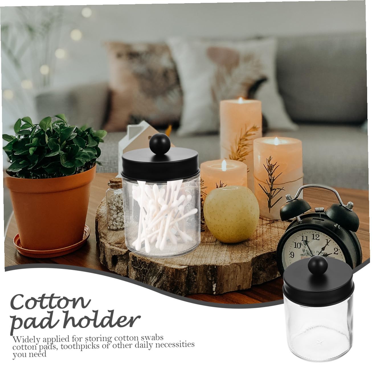 3 Stück-pack Glas Watteballspender mit Edelstahl Dichtdeckeln Transparenter Vorratsbehälter für Badezimmer Leichter Organizer für Wattepads und Wattestäbchen