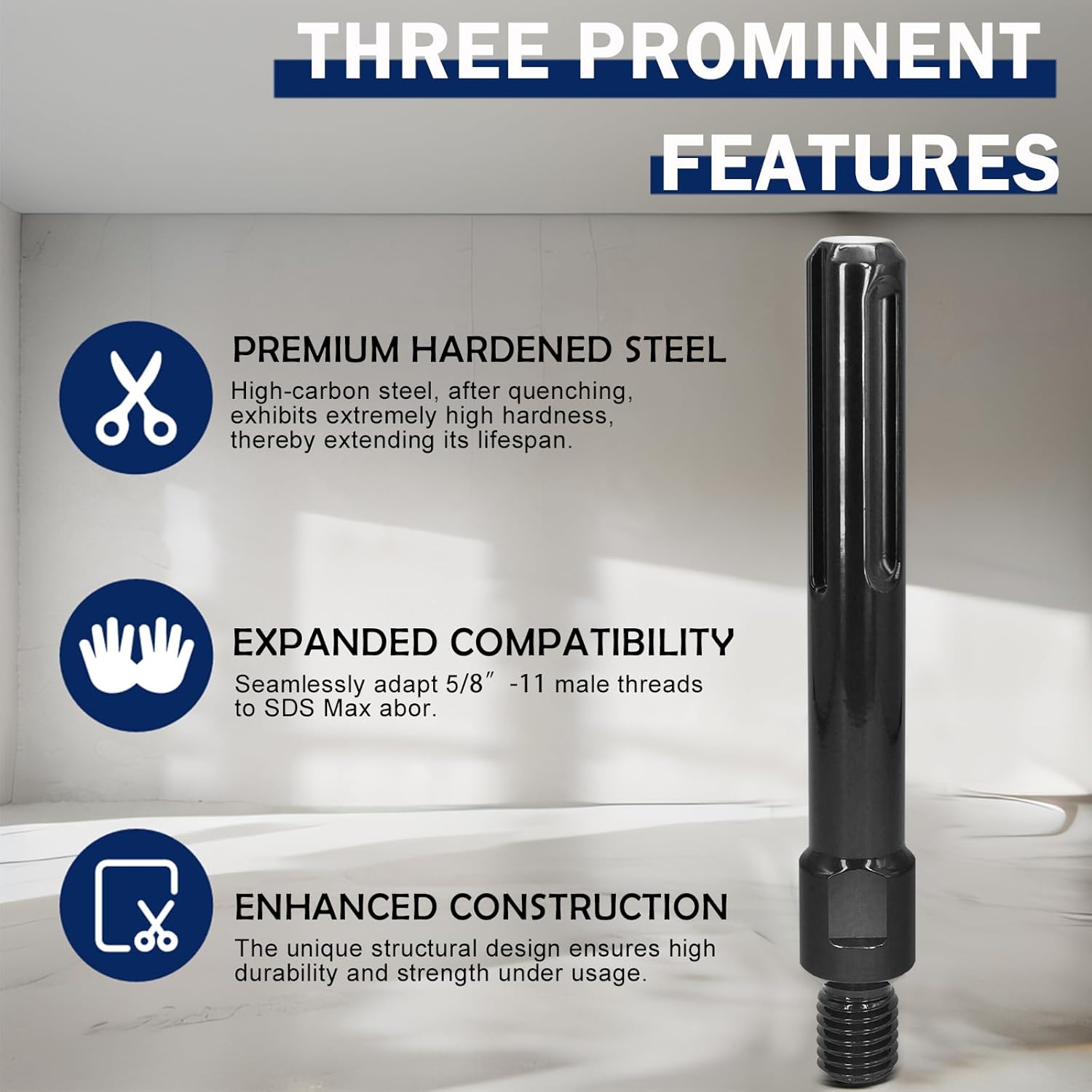 5/8"-11 Male Thread to SDS Max Shank Core Drill Bit Adapter, Premium Converter for Concrete Core Bit, Convenient Coring Drill SDS Max to 5/8-11 (M) Adapter