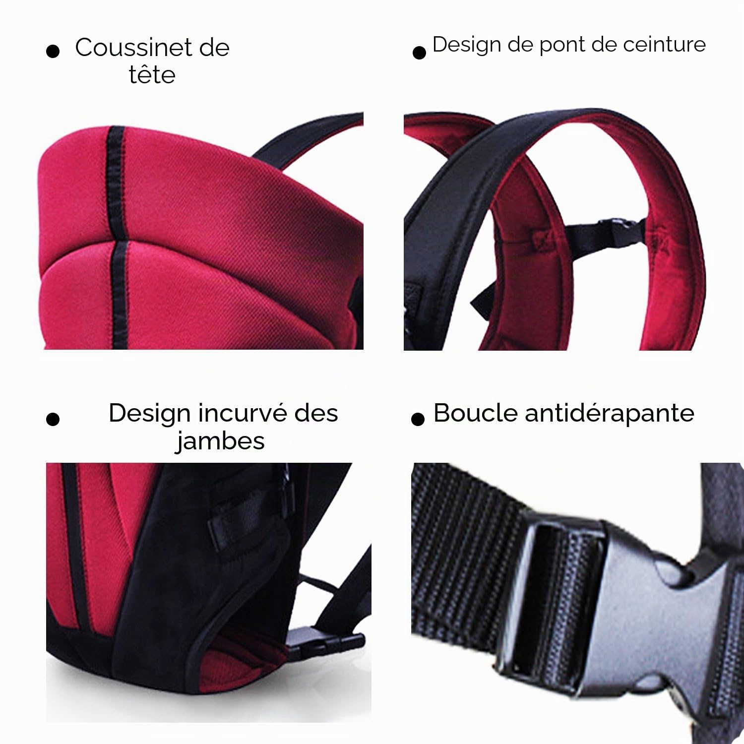 SONARIN Nouveau Coffre-fort et Confortable,boucle arrière renforcée,porte-bébé respirant Multifonctionnel Ergonomique,Adaptez votre enfant à la croissance,Variété d'emplacements(Rouge foncé)