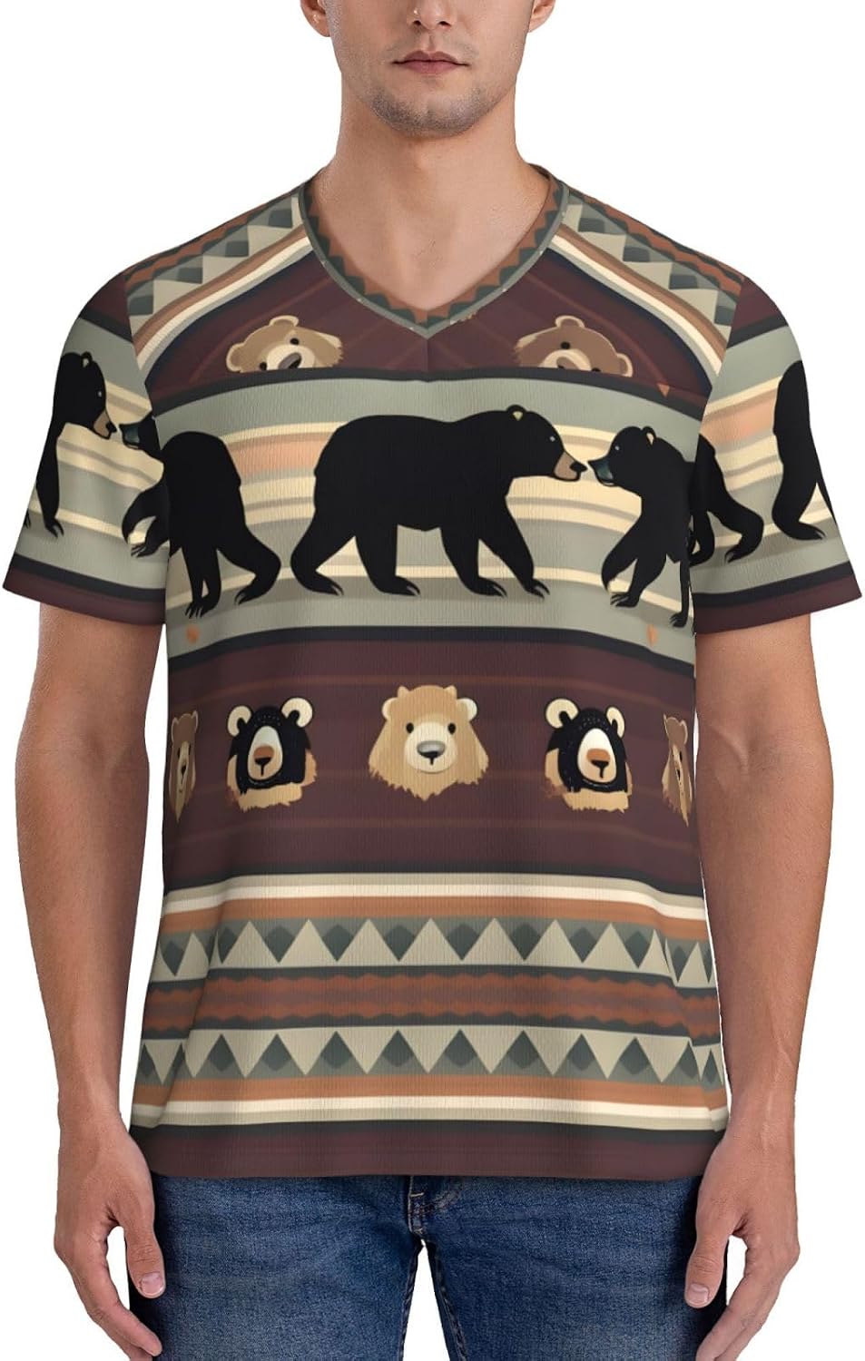 Bear Rugby Football Jersey for Men, Comfortable V-Neck Loose Fit Top for Team Sports Athletics