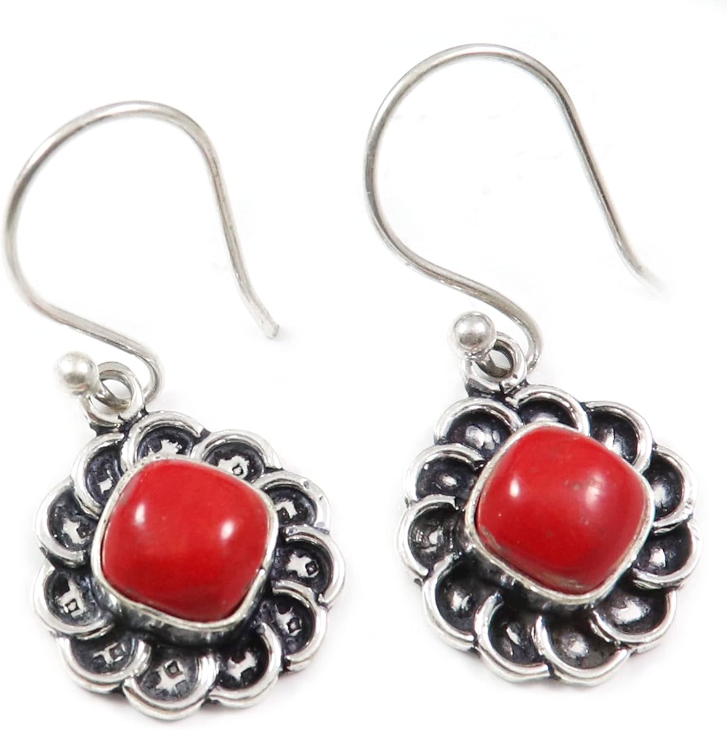 Turquoise Lab-Created Blue Sunstone Lab-Created Garnet Gemstone 925 Sterling Silver Drop/DangleEarring Handmade Jewelry Goyal Exports SEG183