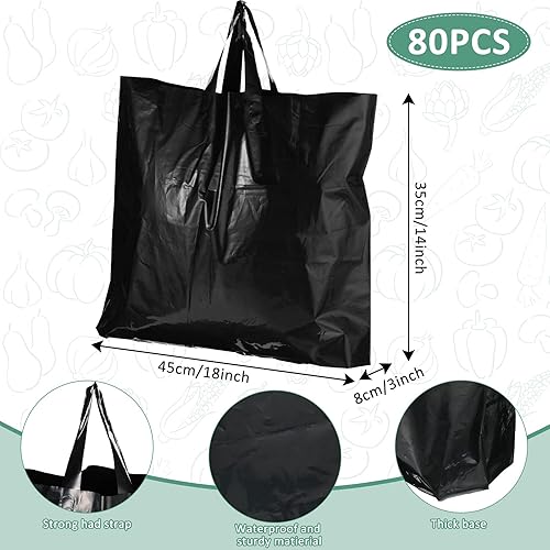 Miniatura 3 de Zonon 80 bolsas grandes de mercancía boutique de 18 x 14 pulgadas con asas y refuerzo inferior, bolsas de plástico negro de 3.3 mil de grosor para