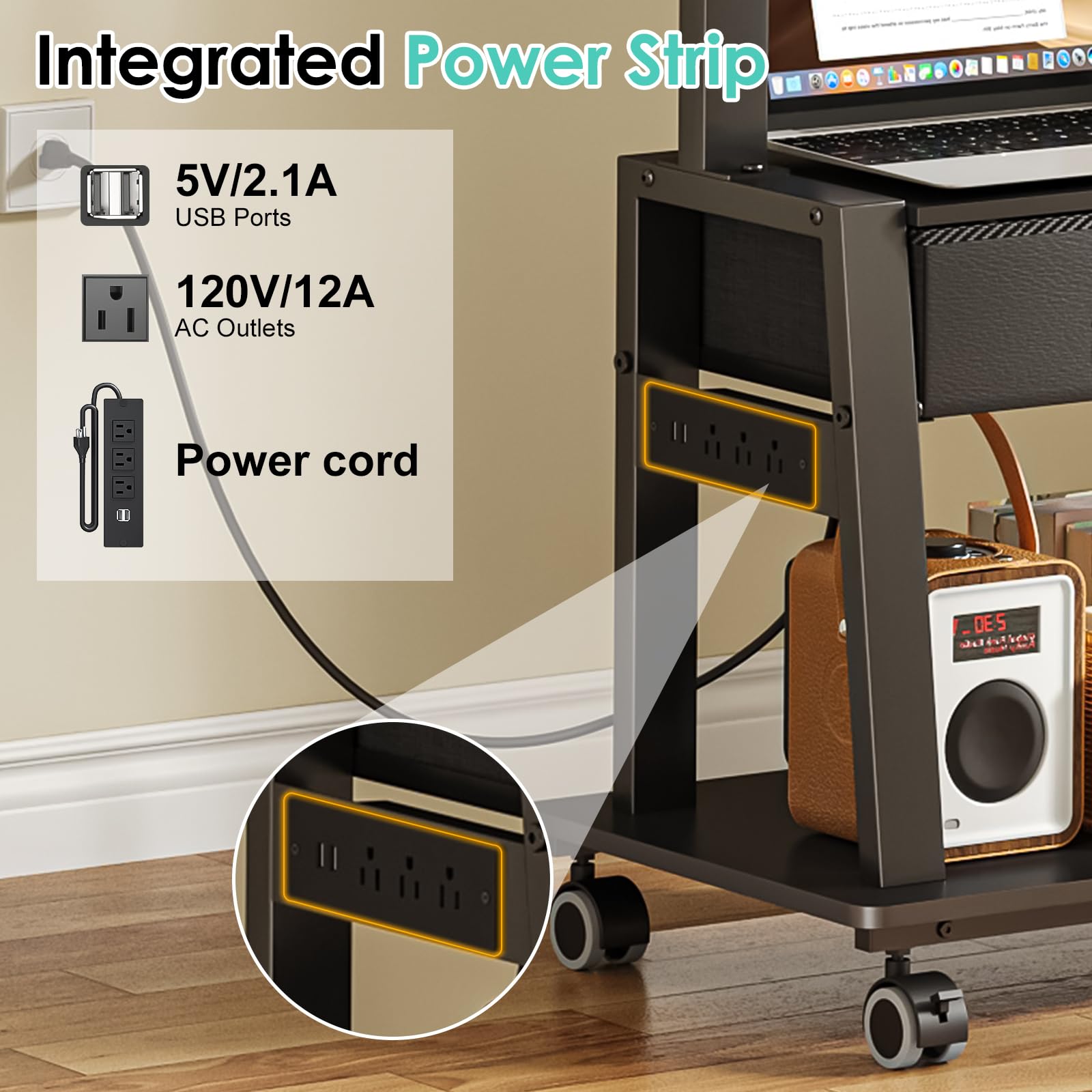Mobile TV con presa di corrente, carrello TV inclinabile con cassetto per schermo piatto/curvo da 23-60 pollici fino a 22,7 kg, supporto portatile per TV su ruote, per interni ed esterni, VESA max 400