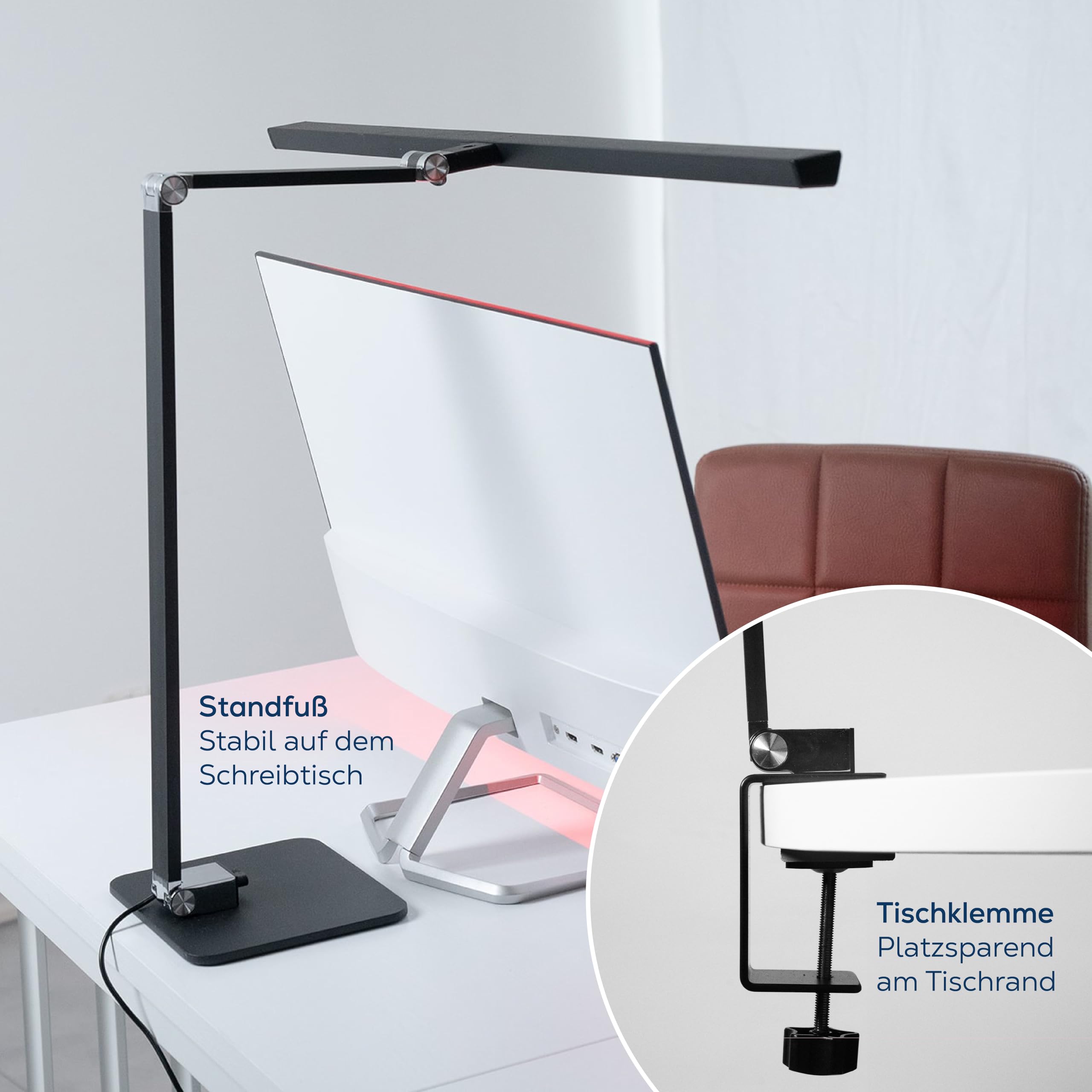 AddRed Schreibtischlampe – Augenfreundliche LED Arbeitsplatzlampe für entspanntes Arbeiten am Bildschirm – Vollspektrum Weißlicht (3000K, Ra98) & 670 nm Rotlicht