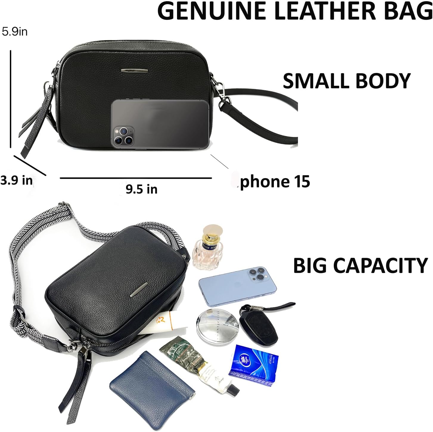 EChoSYDBel Genuine Leather Crossbody Bag Square Camera Messenger bag Women Purse Phone Handbag with Two Shoulder Straps - Image 4