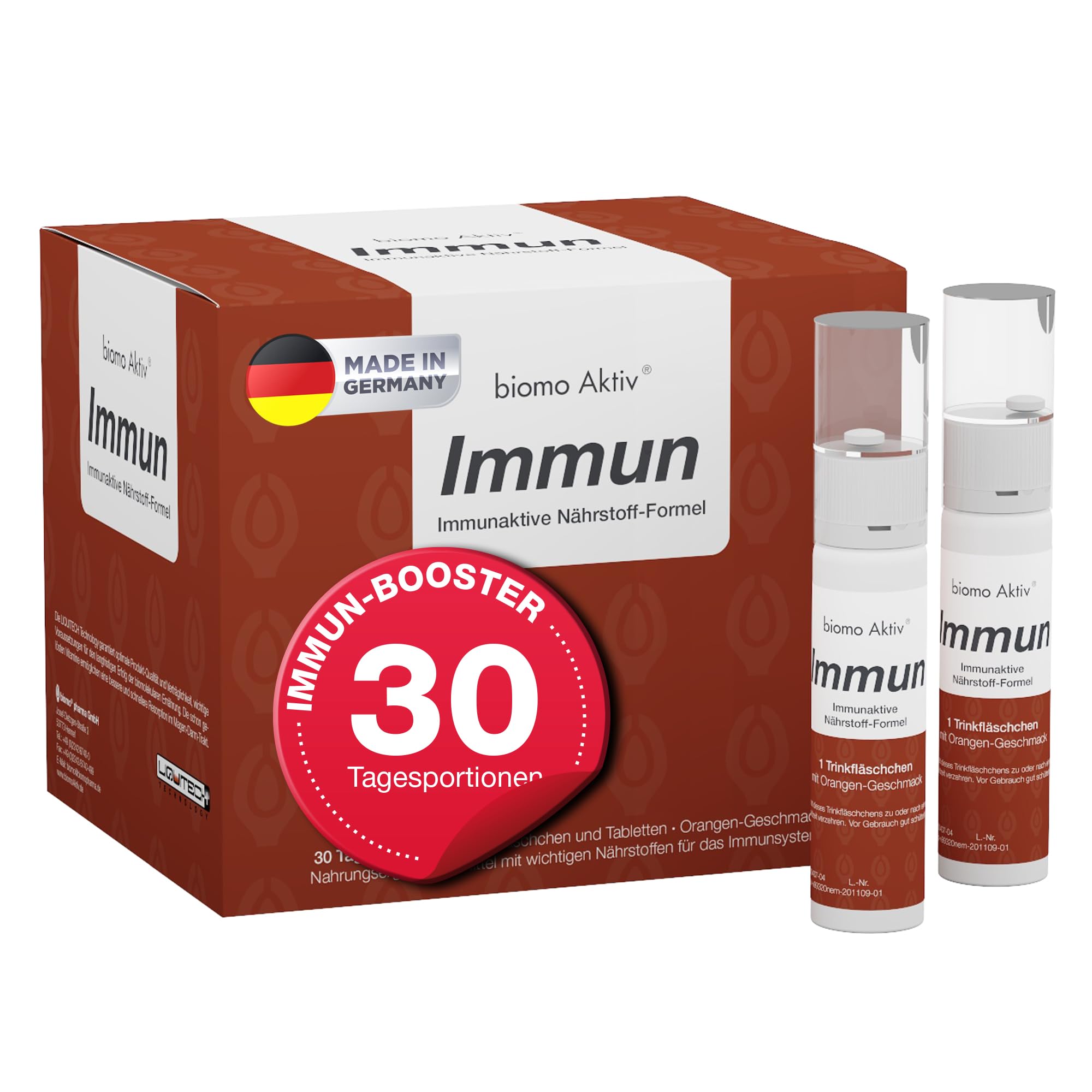 Immun Trinkfläschchen + Folsäuretablette 30 Tagesportionen – bei erhöhtem Bedarf an immunaktiven Mikronährstoffen, mit Vitamin C, D, Zink, Selen, Antioxidantien, Schleimhautschutz