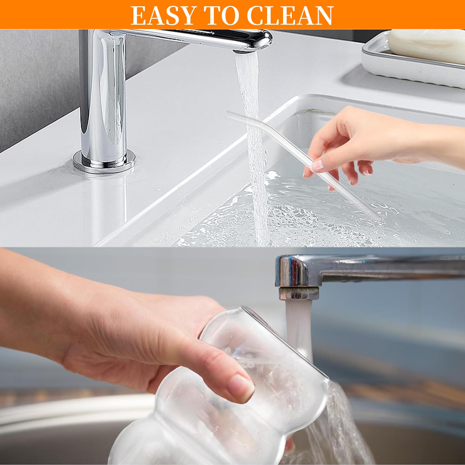 Bicchiere in borosilicato di Grande capacità 550 ml, (Bicchiere 550 ml*4 + cannucce*4 + Spazzola per la Pulizia delle cannucce*1)