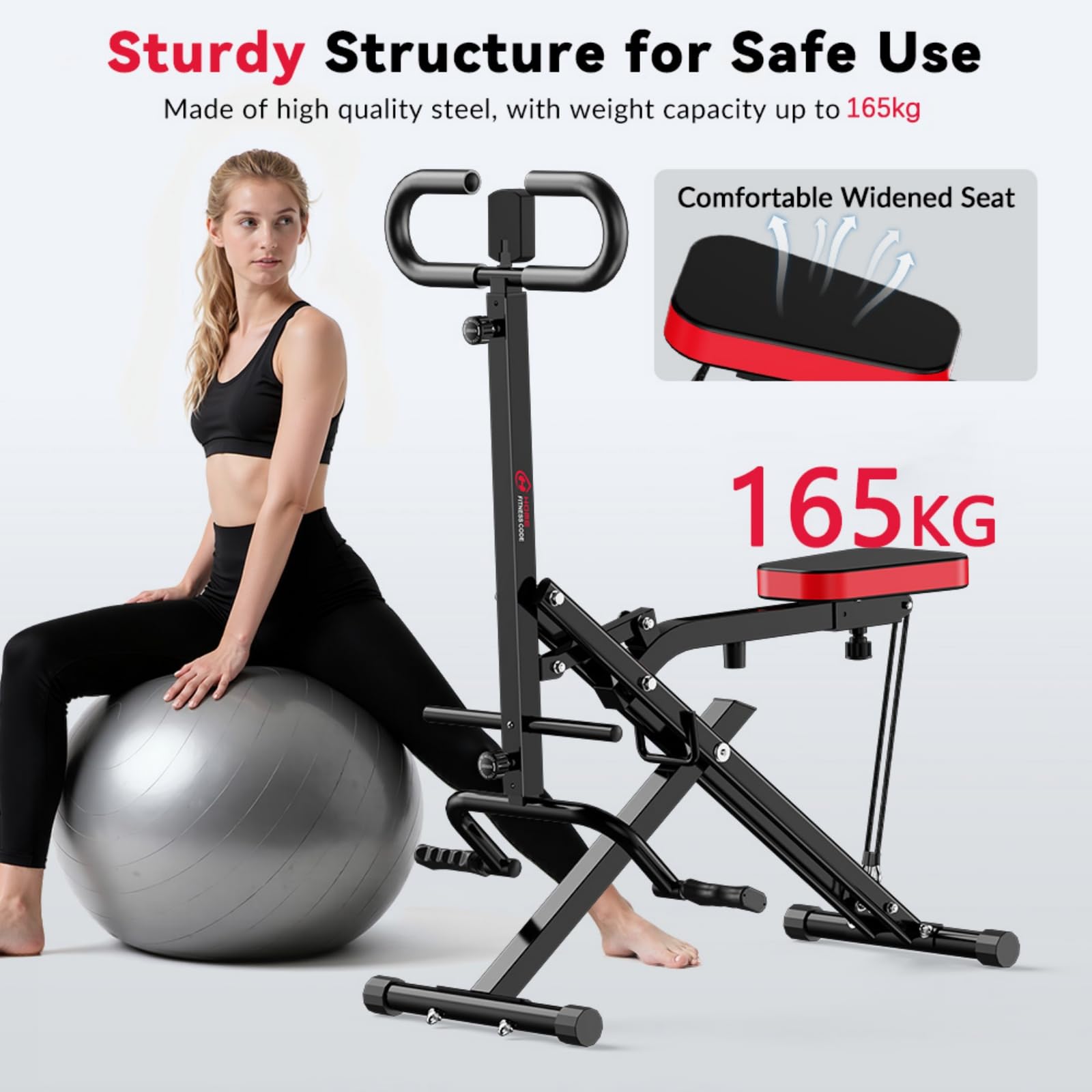 Máquina de Sentadillas Plegable para Entrenamiento en Casa, Asistente Row-N-Ride, Carga Máxima 165 kg, AB Booster para Abdomen, Aparato de Fitness Plegable, Montaje 10 Min,