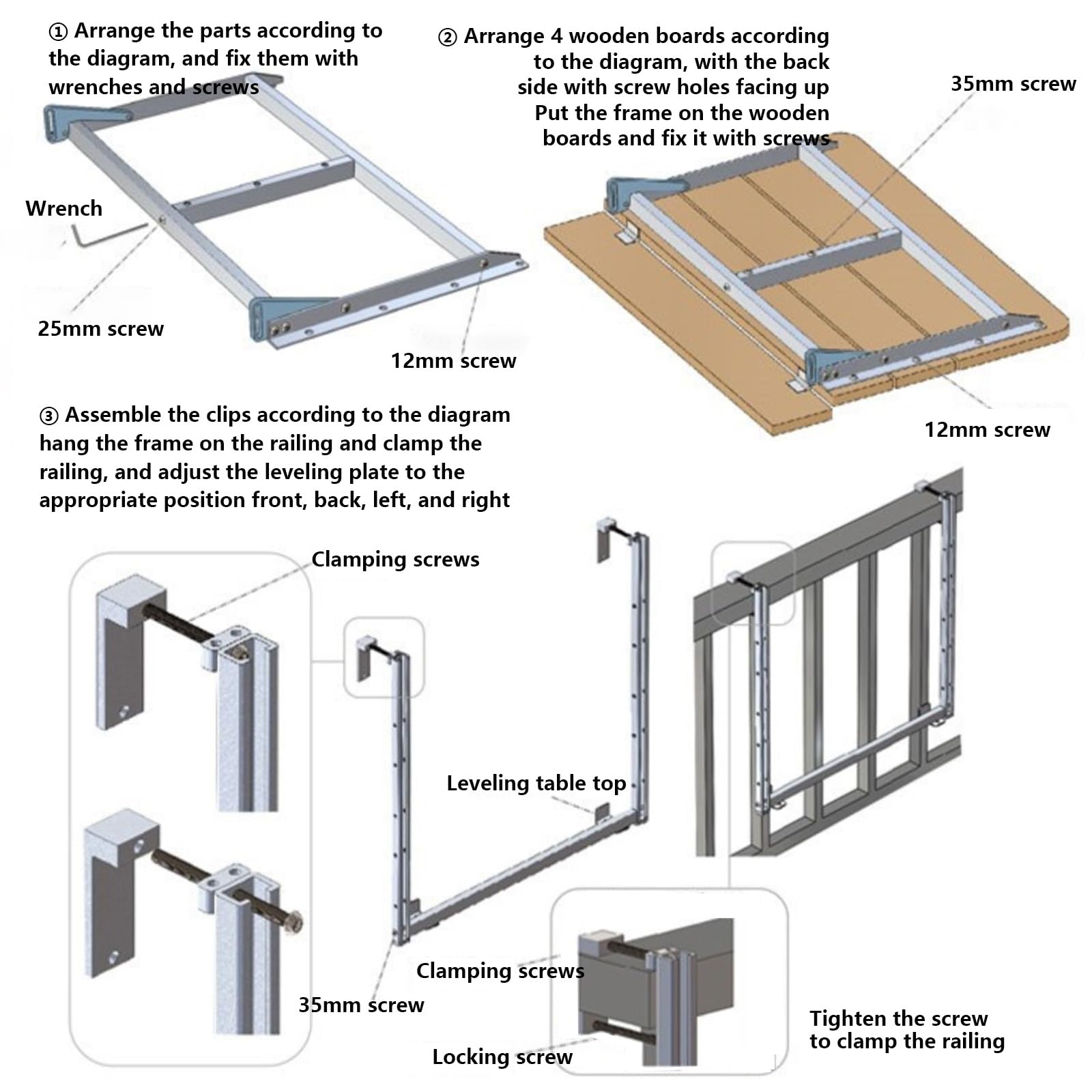 Generico Tavolo da Esterno Regolabile per ringhiera del Balcone - Tavolo da Bar Pieghevole per terrazza, Struttura in Alluminio, Design Compatto, Portata Massima 40 kg, Perfetto per Balcone e Patio (
