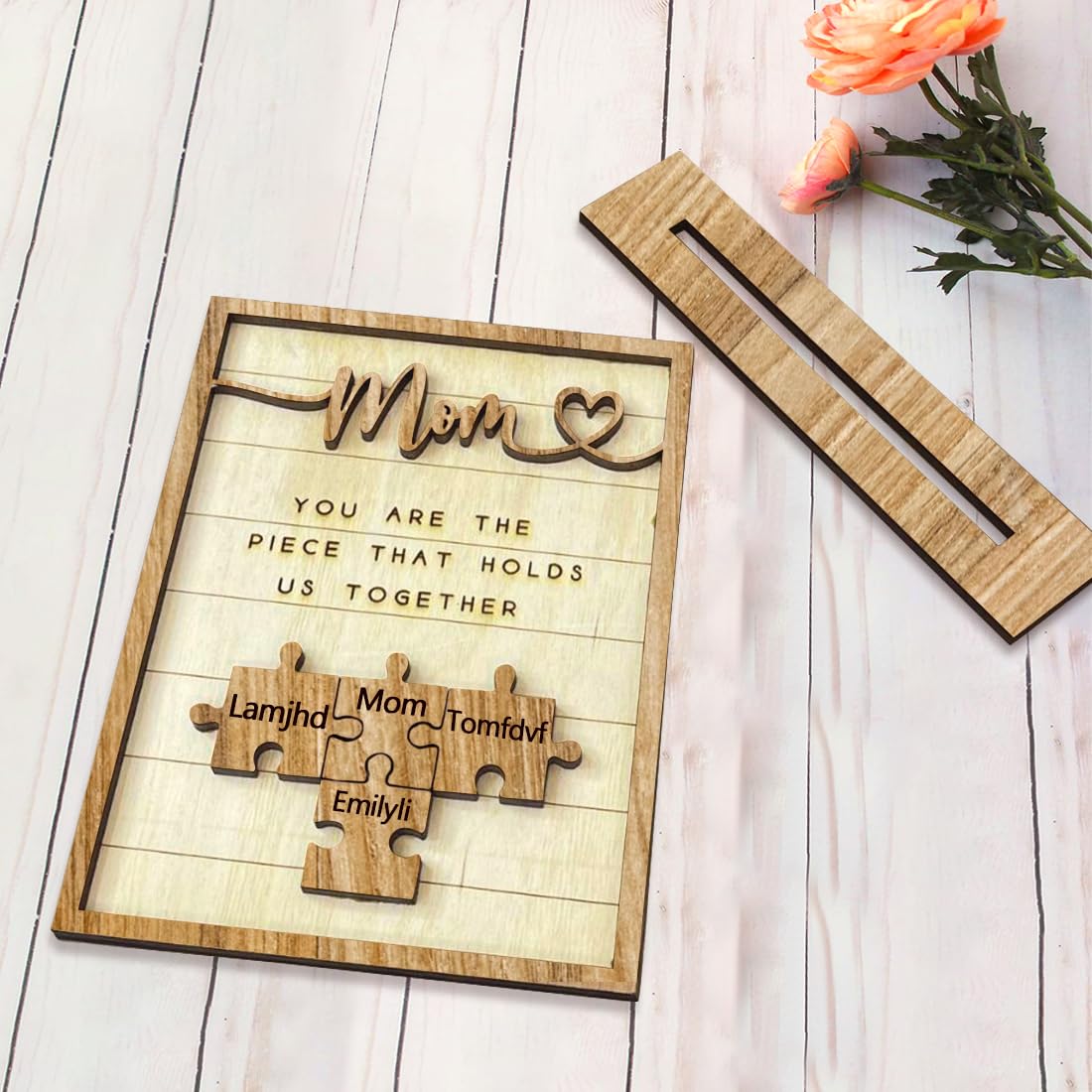 Personalized Mom Puzzle Sign – Mother's Day Gift, Engraved Wood
