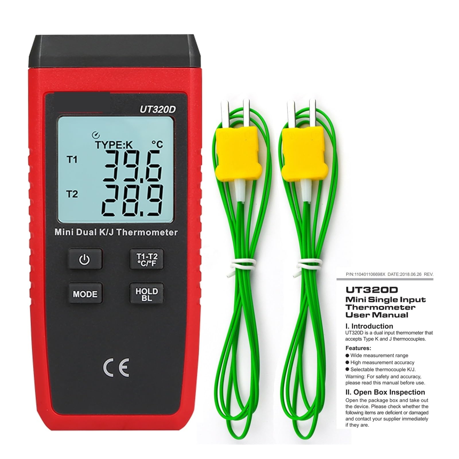 Mini termómetro digital de doble canal UT320D | Medidor de temperatura KJ