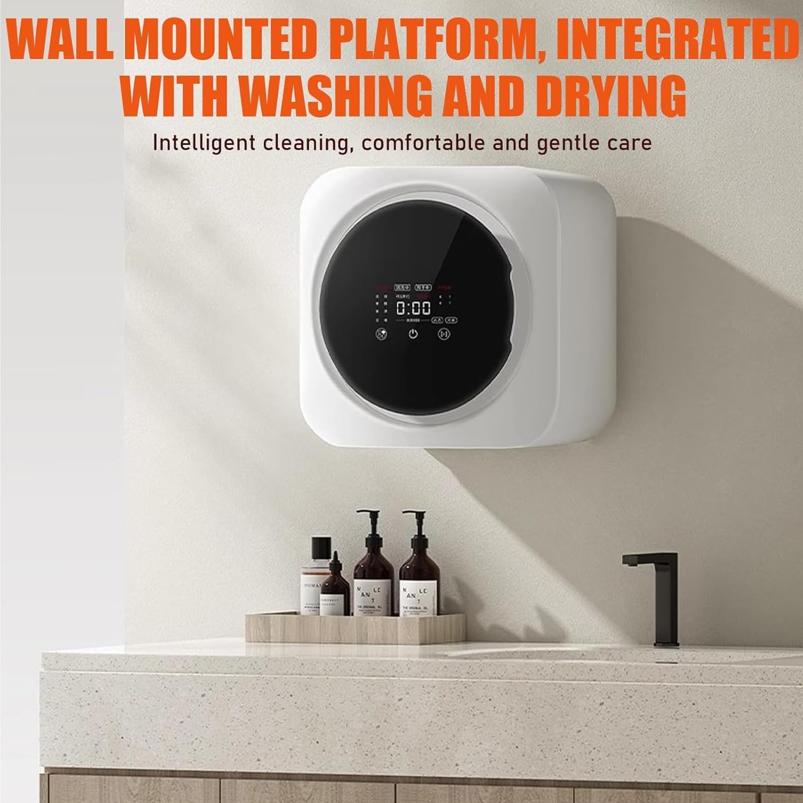 2-in-1 Mini Tragbare Wasch- und Trockner-Kombination, Fronttrommel-Design mit LCD-Panel, Wandmontage und Desktop-freundlich, 3,5 l Edelstahlwanne, Smart Touch, ideal für kleine Kleidung, Unterwäsche