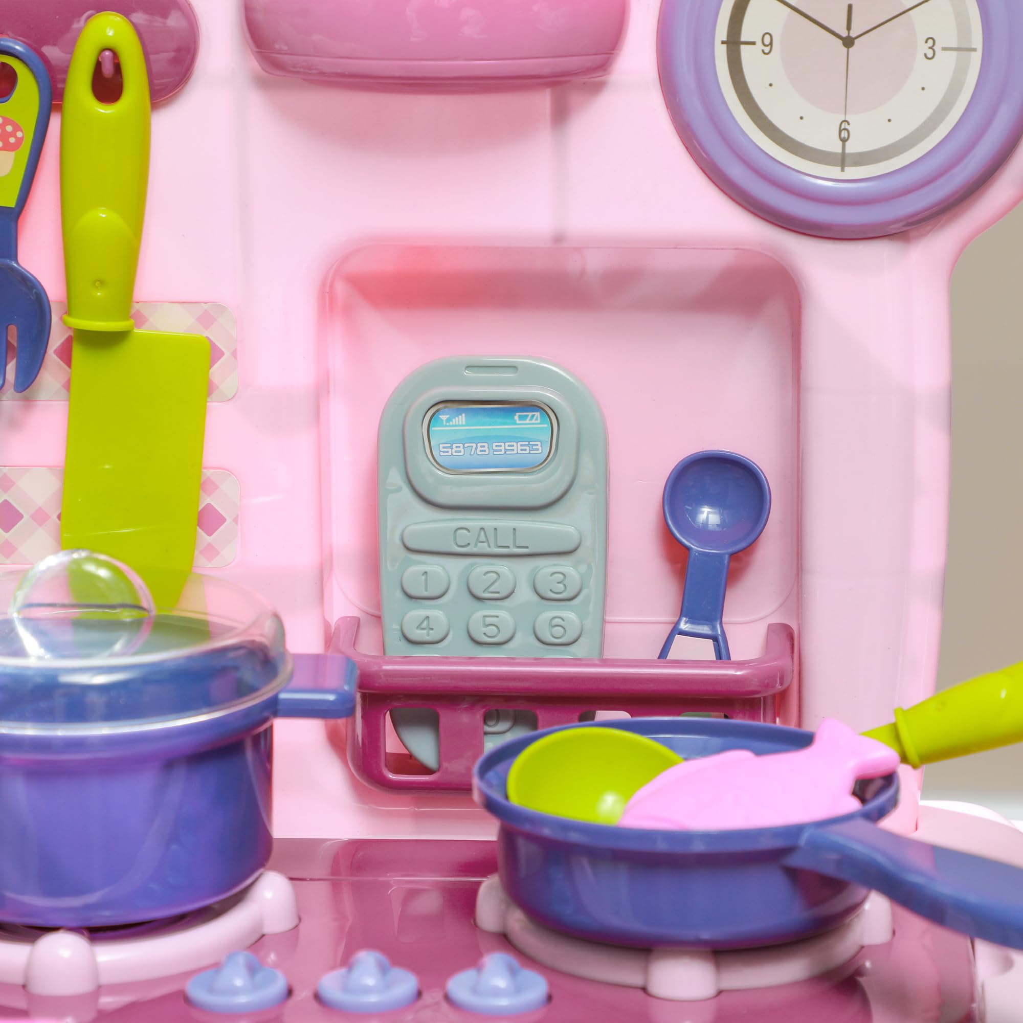 AIYAPLAY Cucina Giocattolo per Bambini 3-6 Anni con 38 Accessori, Suoni Realistici e Luce del Fornello, Gioco per Bambini in PP e ABS, 51x21x60 cm, Rosa