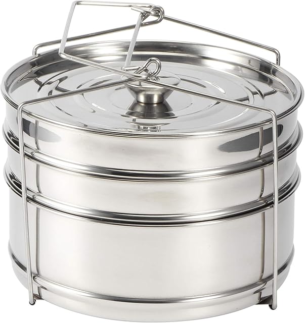 Haowecib Stackable Steamer Insert Pans, 3 Tier Stainless Steel Food Steamer Convenient to Use Save Time Accessories for Instant Pot Steamer Cooker for Steaming Rice, Vegetables, Meat, Fish