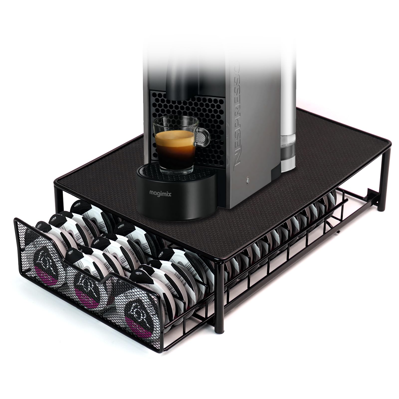 54 Kapselhalter für Kapselschublade Aufbewahrung - Kaffee Kapselständer Kapsel Schublade,Kapselspender Rutschfeste Oberseite,Schwarz