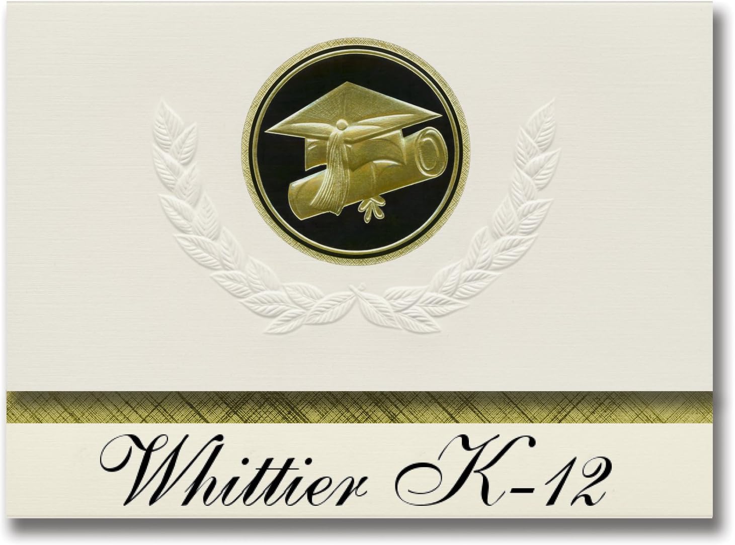 Signature Announcements Whittier K-12 (San Diego, CA) Graduation Announcements, Presidential style, Basic package of 25 Cap & Diploma Seal. Black & Gold.