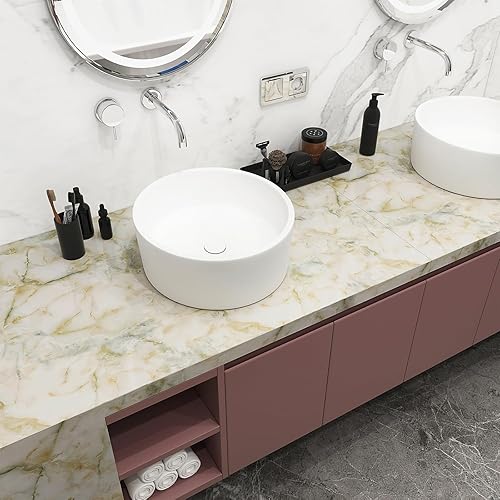 Miniatura 3 de BOMENG Papel de contacto de mármol de 16 x 354 pulgadas, papel tapiz de mármol verde para despegar y pegar, encimeras de vinilo de mármol brillante,