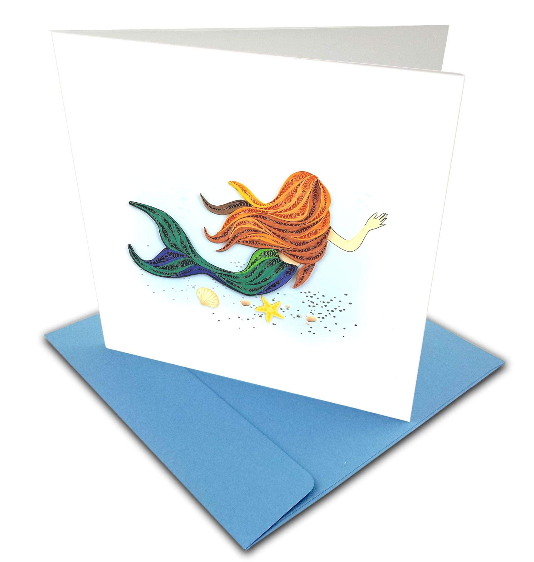Mermaid Quilling Greeting Card, 6x6" with Envelope. Any Occasion. Blank Inside. Hand-made. Suitable for Framing.