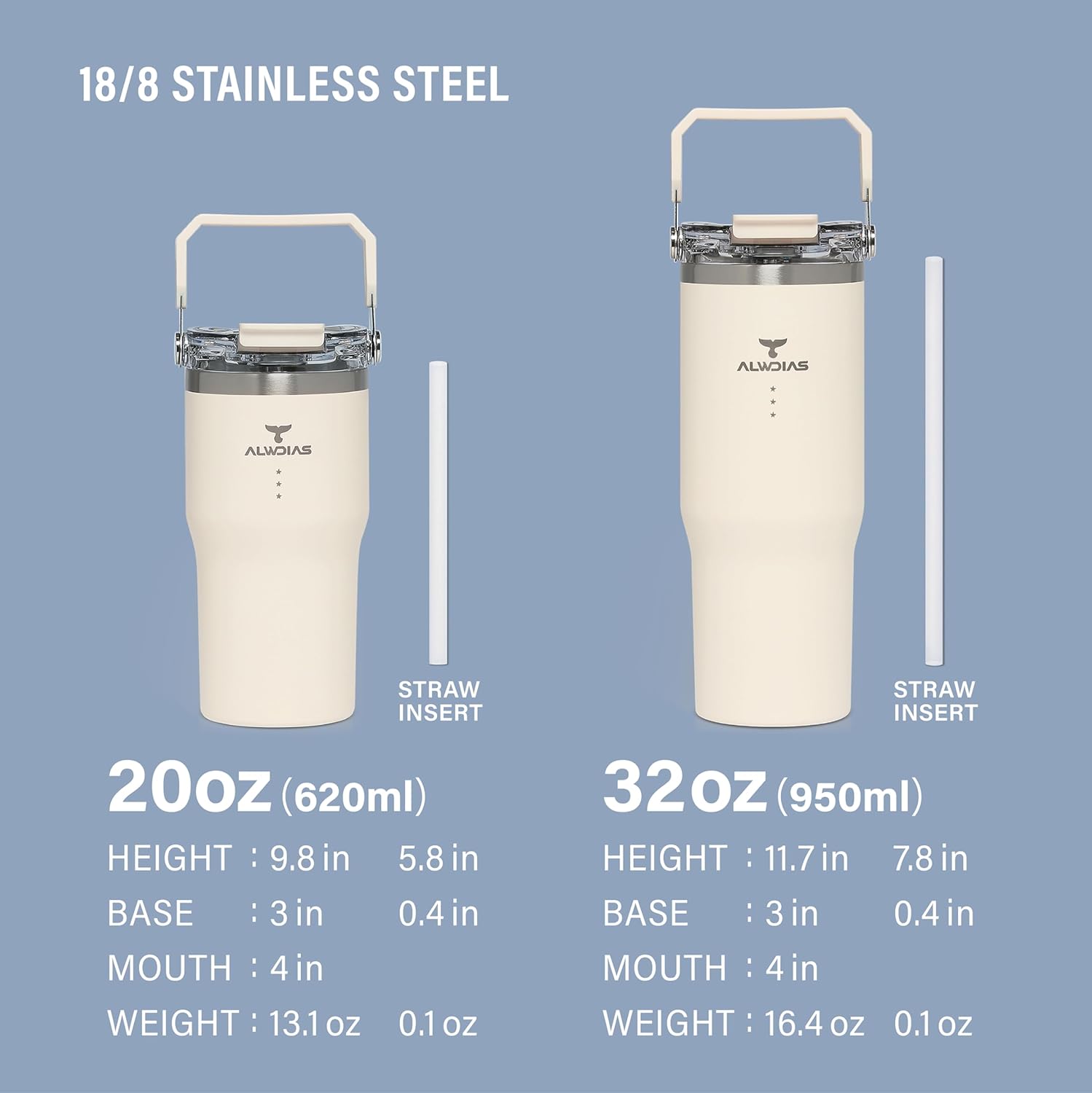 Samsta 20oz Reliable Leak-Proof Insulated Tumbler with Dual-Lid Design, Straw & Handle — Double Wall Stainless Steel Travel Mug for Hot & Cold Drinks | White Cream - Image 7