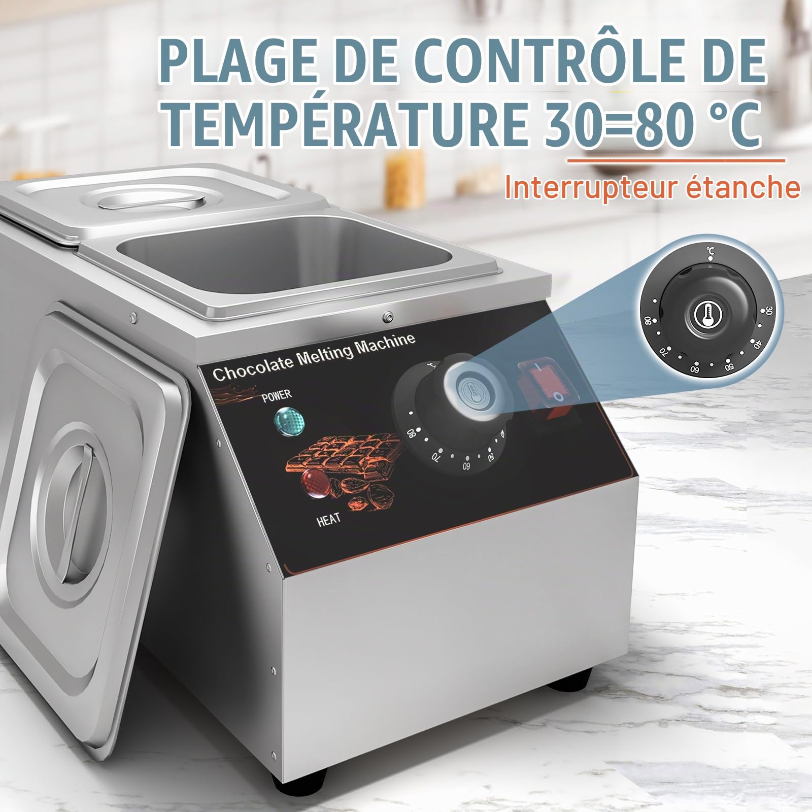 Tempéreuse Chocolat,Commercial 2x1.55L Pans Chauffage de Chocolat