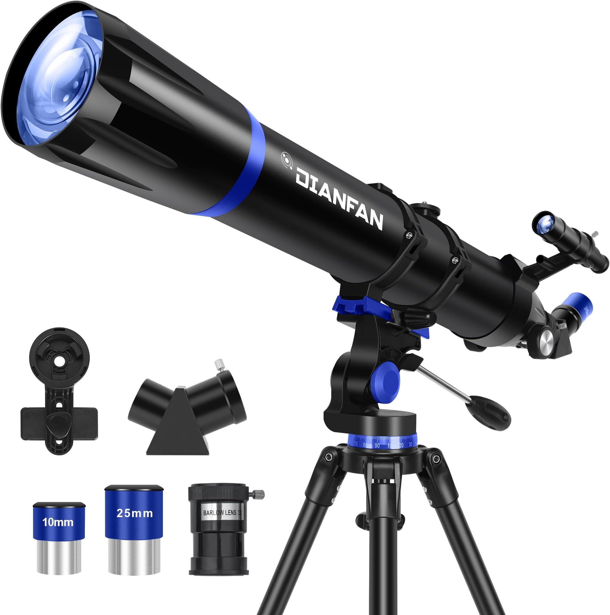 Dianfan Telescope,91mm Aperture 700mm High Magnification for Stunning Views,Refractor Black Telescope for Beginners & Adults,Easy to Assemble