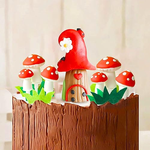 Miniatura 5 de Decoración de pastel de hongos del bosque de hongos Woodland Baby Shower,decoración de pastel de bosque de mariquita de setas decoración de pastel
