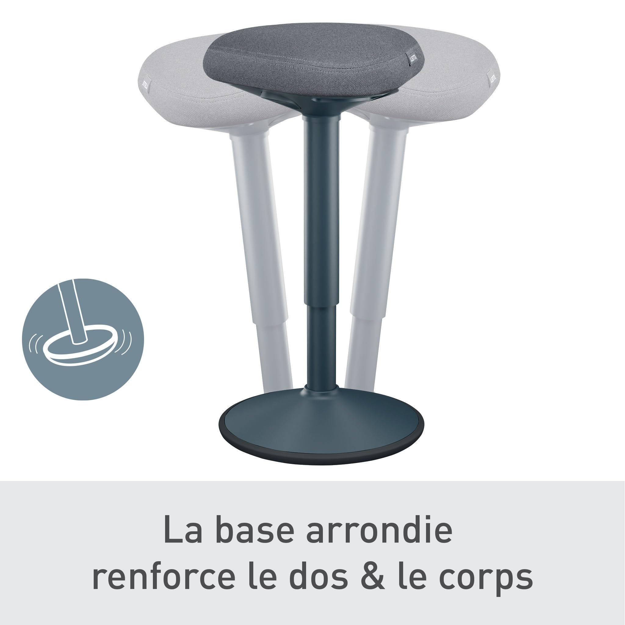 Leitz, Tabouret Assis-Debout Ergonomique, Pivotant & à bascule, Hauteur réglable de 57 à 82 cm, Chaise / Siège de bureau, Supporte jusqu'à 110kg, Gamme Ergo, Gris foncé, 65450089