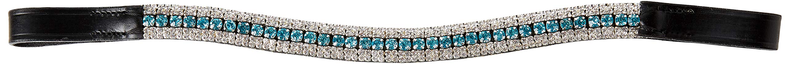 Cwell Equine BLING Dressage*Mega-Sparkly Leather Browband*5-Row Crystals*AQUA & CLEAR* BLACK F/C/P (COB 15")
