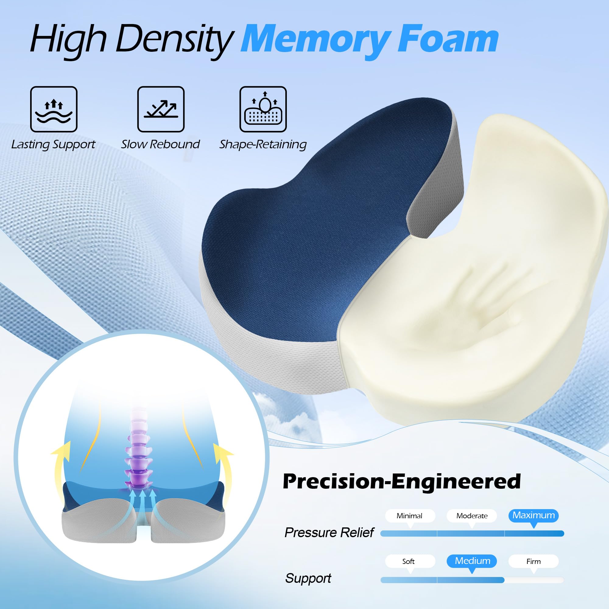 Lofty Aim Cuscino per sedia da ufficio: cuscino ergonomico in memory foam, cuscino per alleviare il dolore al coccige, sciatica, cuscino da scrivania per sedia da ufficio, seggiolino auto, aereo