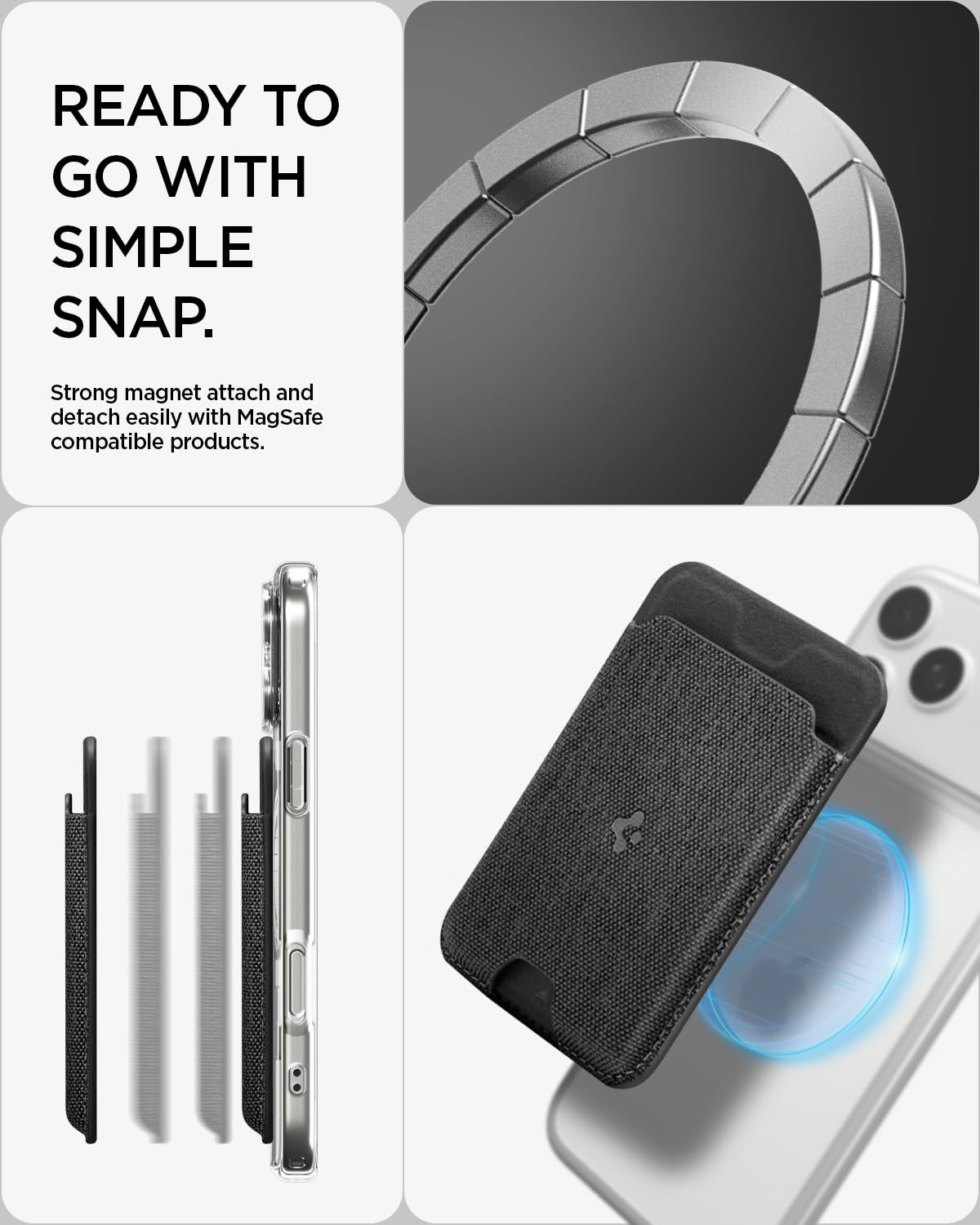 Spigen Urban Fit MagFit Portafoglio (5 carte) Magsafe Wallet Magnetico Portacarte Compatibile con iPhone 17/16/15/14/13/12 Modelle, Accessori MagSafe - Nero